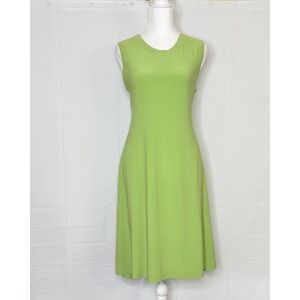 Norma‎ Kamali Midi Dress Sleeveless Pockets Small Lime Chartreuse Green Summer